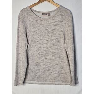 Chicos Spacedye Bateau Neck Sweater Size 3 Womens Brown Side Slit Button Long Sl